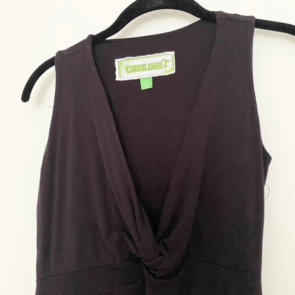 Cariloha Bamboo & Organic Cotton Midi Black Dress White Flower Design Medium - Picture 3 of 7